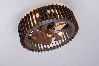20" Modern Flush Mount Fan Light - Wood Finish