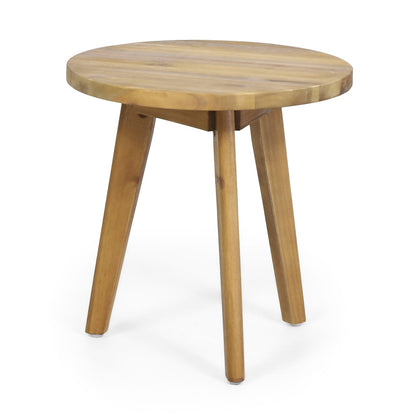 Natural Wood Round End Table for Garden or Poolside Patio Decor