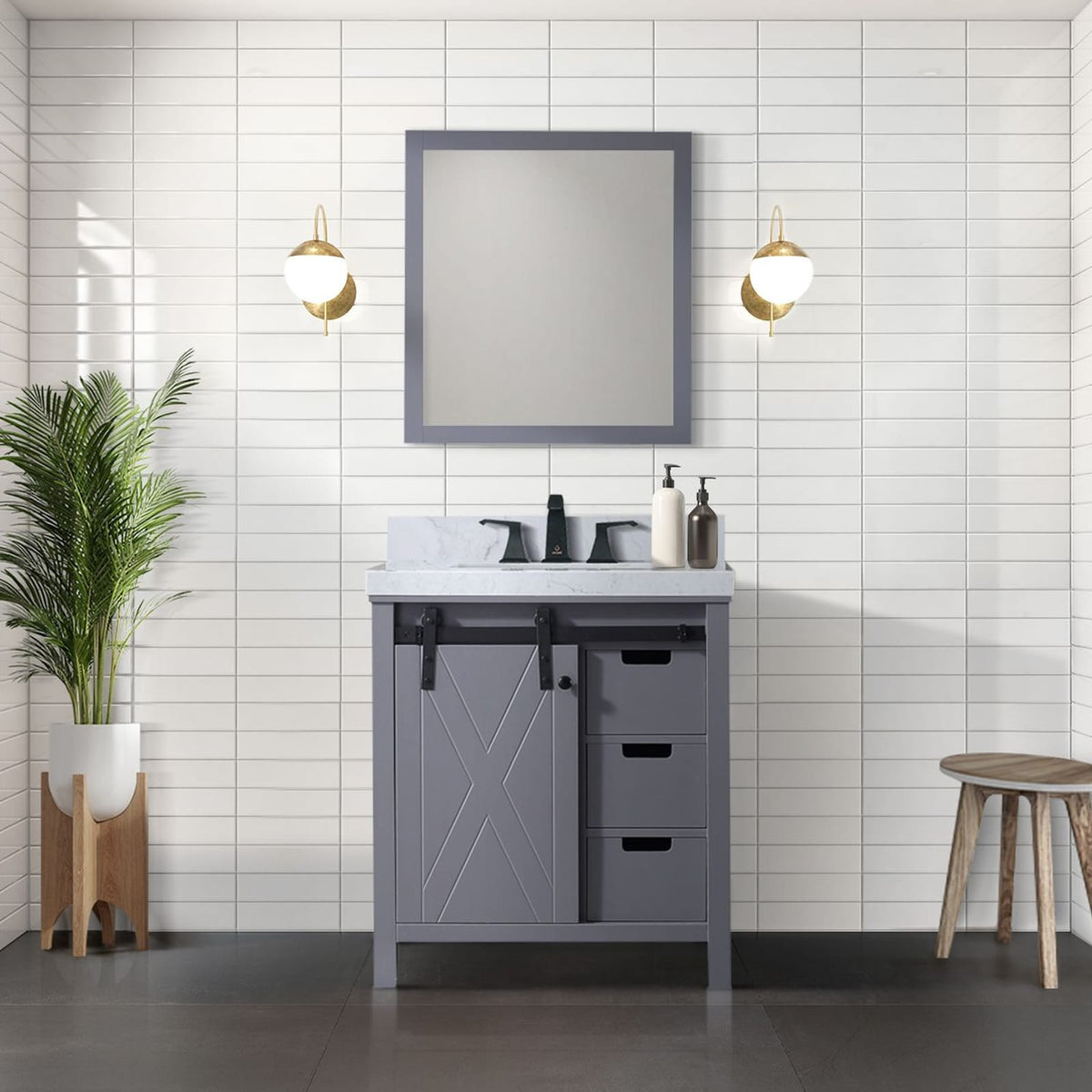 30 Inch Dark Grey Bathroom Vanity Cabinet with Storage