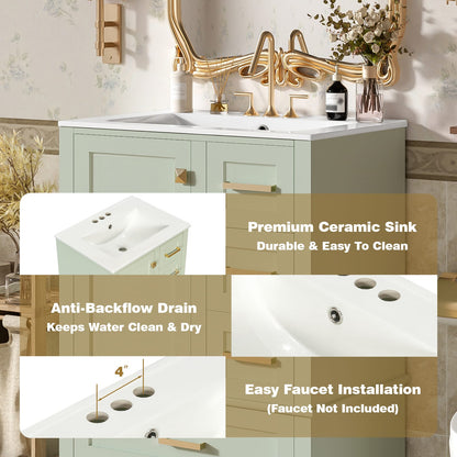 Green Bathroom Vanity with Sink - 24.8" Storage Cabinet