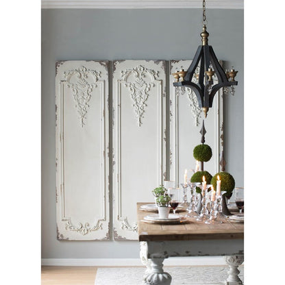 Vintage Boiserie Wall Art Panels Set of 3 in White Magnesium Oxide