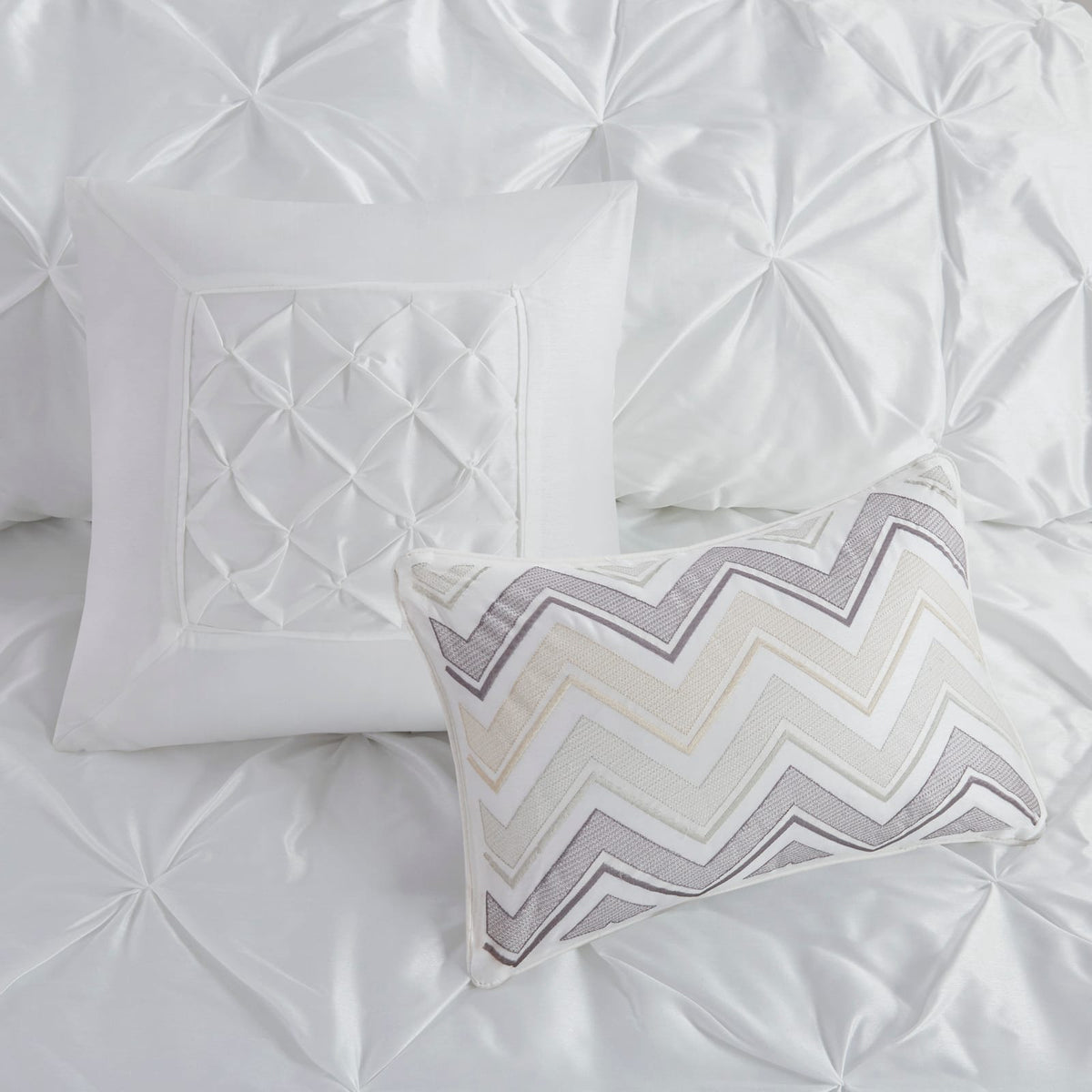 White Polyester Comforter Set - 7 Piece Bedding