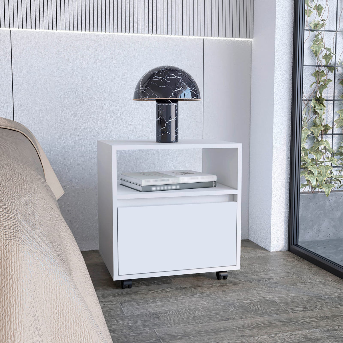White Nightstand with Drawer - 20"H Bedroom Storage