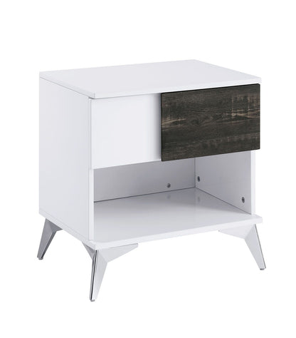 Contemporary Oak and White Solid Wood End Table with Open Shelf for Living Room