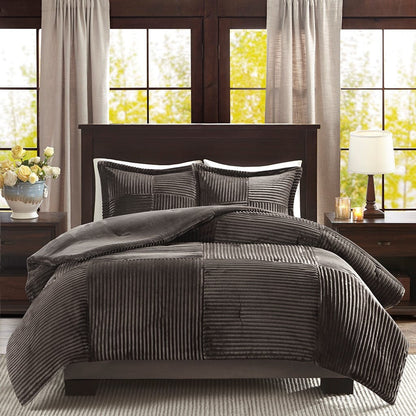 King Size Brown Grey Plush Comforter Set