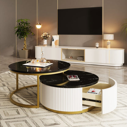 Modern Round Nesting Coffee Table - Golden Black & White