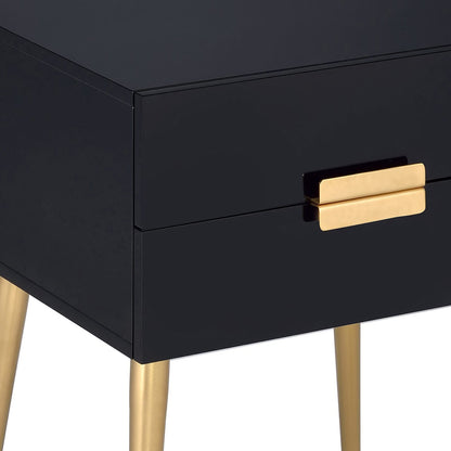 Black & Gold Side Table - Storage Drawers, Mid-Century Modern