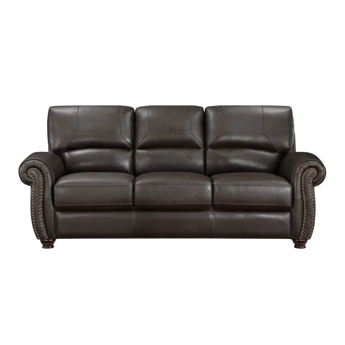 Dark Brown 3 Seat Leather Sofa - Classic Style for Living Room