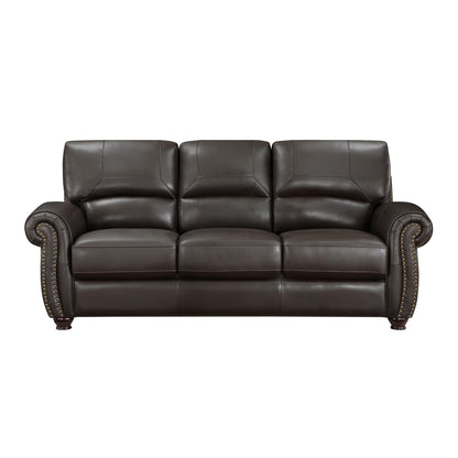 Dark Brown 3 Seat Leather Sofa - Classic Style for Living Room