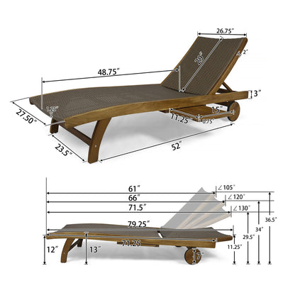 Brown Acacia Wood Chaise Lounge Set - 2 Piece Outdoor Patio Seating