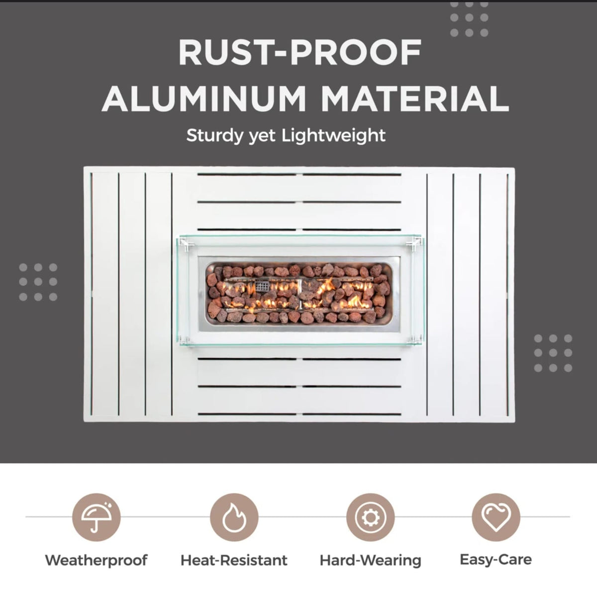 White Aluminum Fire Pit Table for Garden Decks and Poolside Areas