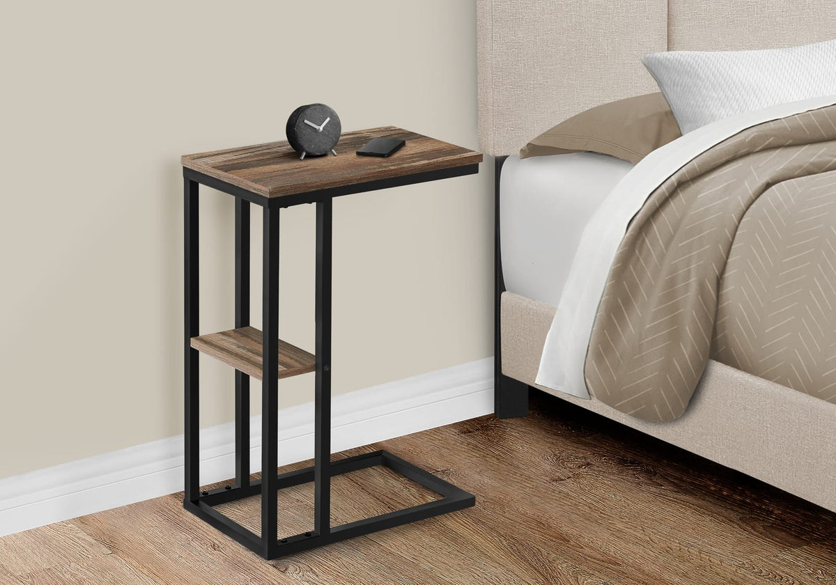 Brown C-Shaped Accent Table with Sofa Slide Base for Living Room