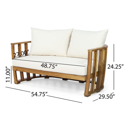 Beige Brown Acacia Wood Patio Loveseat & Coffee Table Set