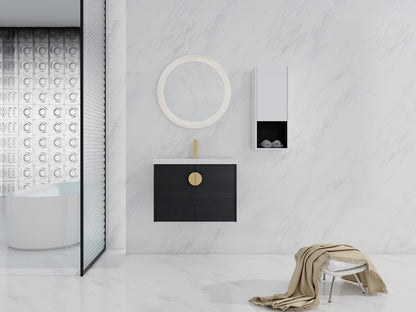 27.8" Wall Mounted Bathroom Vanity with Storage, Black Chestnut