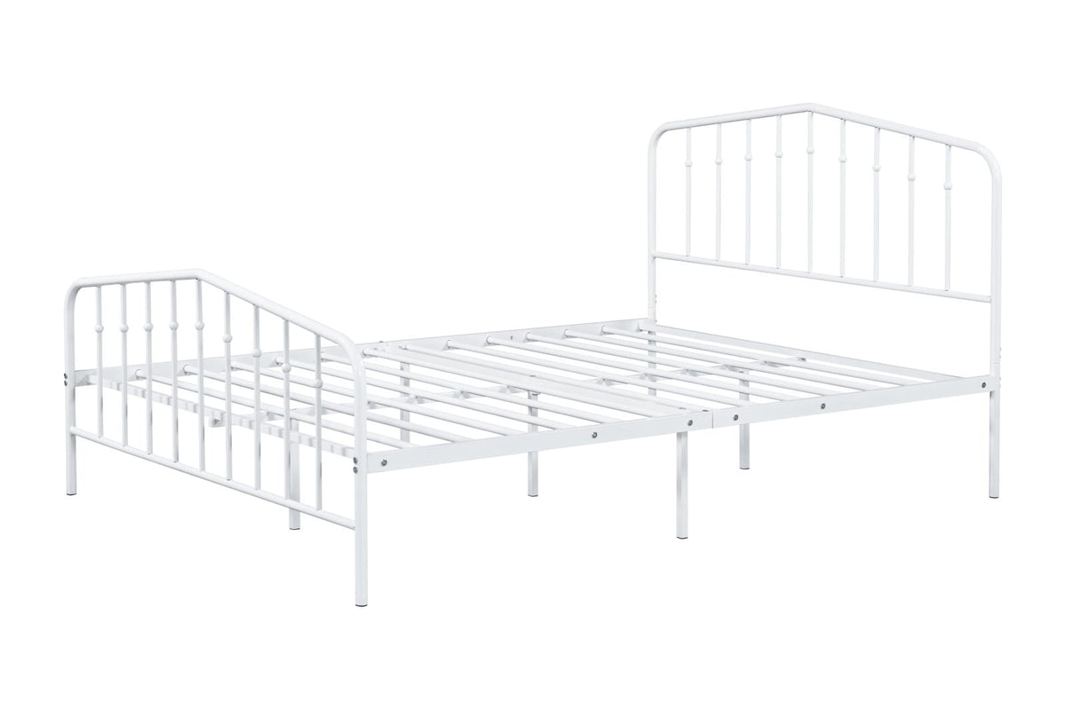 White Metal Full Bed Frame with Modern Contemporary Design for Bedroom