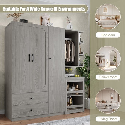 Gray Convertible Wardrobe with Foldable Desk - Bedroom Storage
