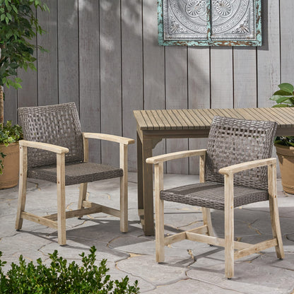 Hampton Wood & Wicker Dining Chairs (Set of 2) - Black + Grey
