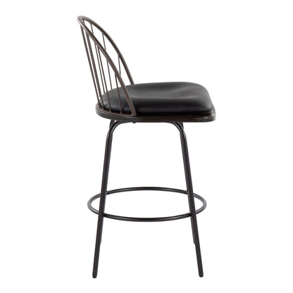 Fixed-Height Counter Stool - Brown Faux Leather Dining Set of 2