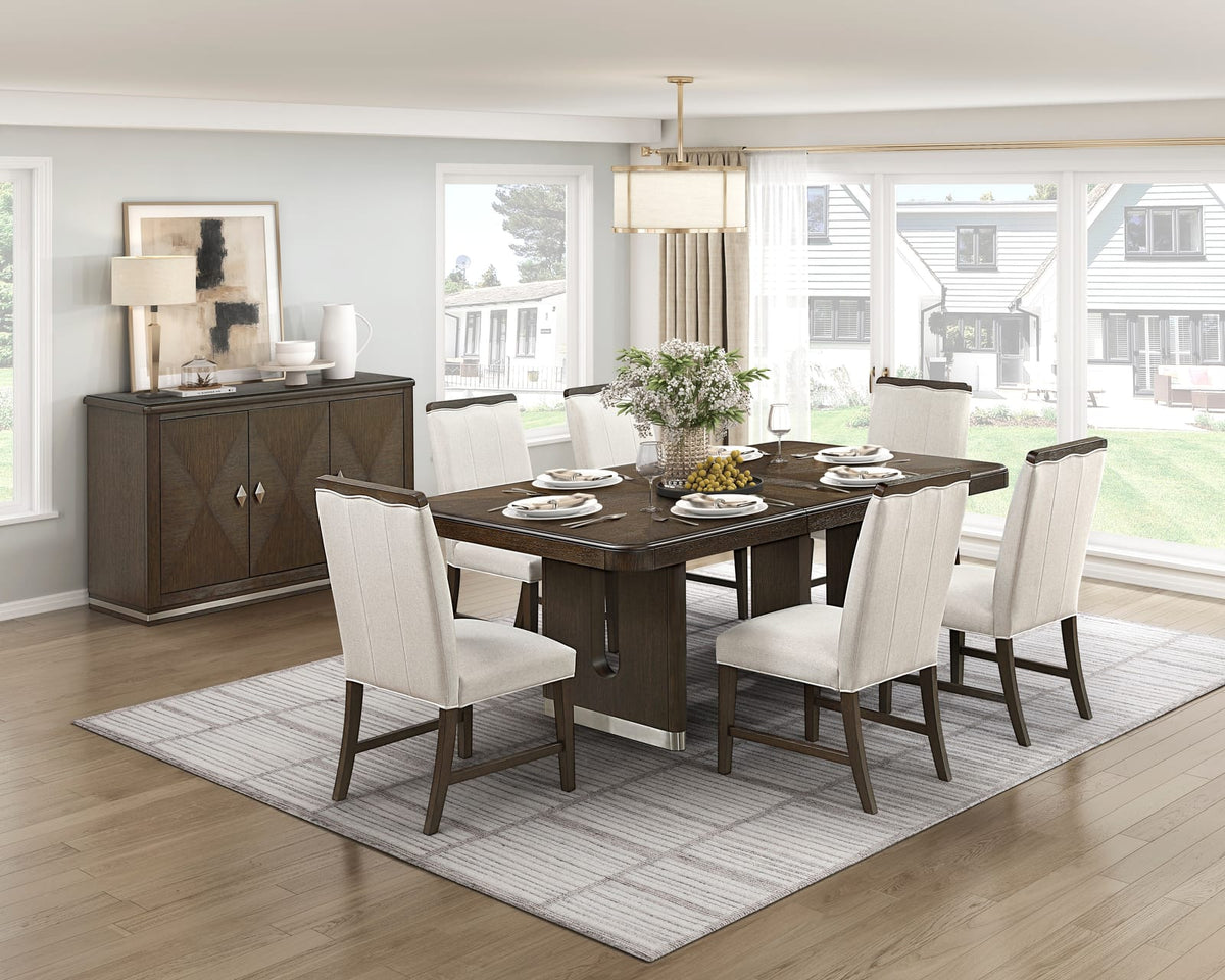 Modern Brown Wood Dining Server with 3 Cabinets and Adjustable Shelves