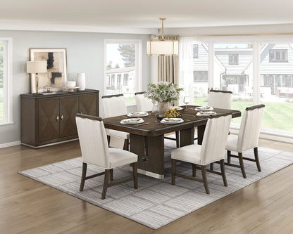 Modern Brown Wood Dining Server with 3 Cabinets and Adjustable Shelves