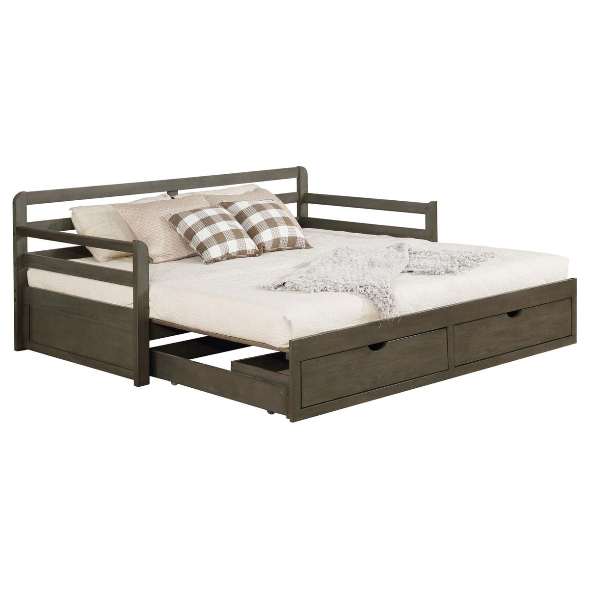 Grey 2-Drawer Daybed with Extension Trundle - Twin XL for Living Room