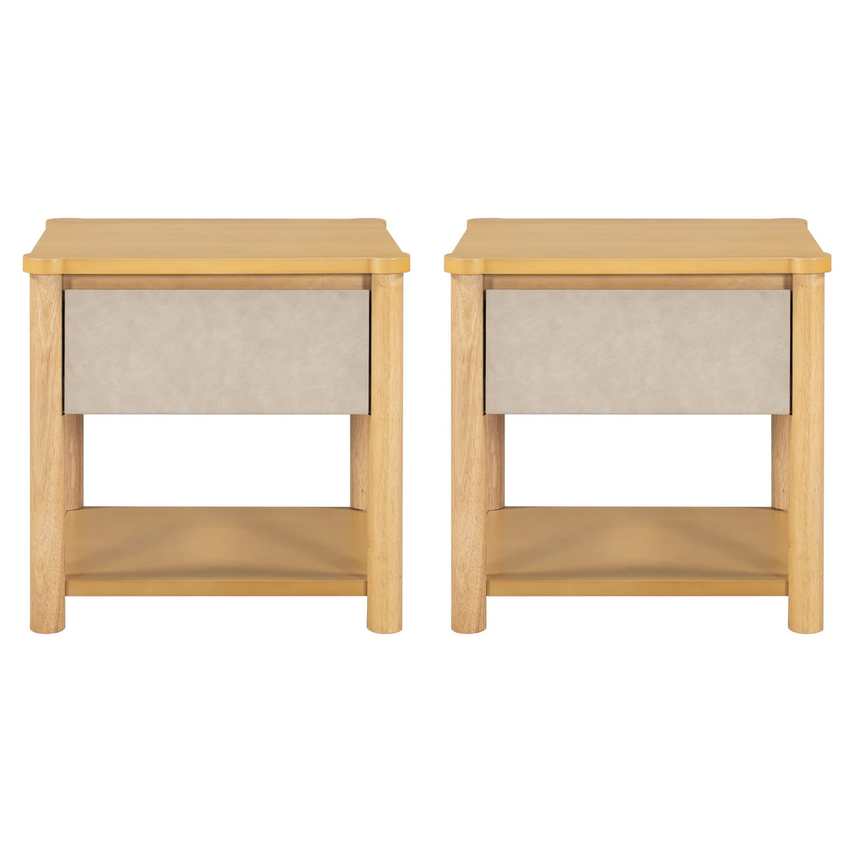 Natural Beige Nightstand Set - 2 Chairs Nightstand with Drawer for Bedroom