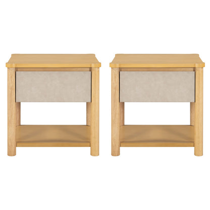 Natural Beige Nightstand Set - 2 Chairs Nightstand with Drawer for Bedroom