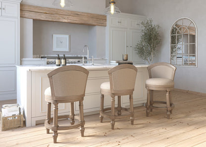Gray Barrel-Back Bar Stool - Swivel & Upholstered Comfort