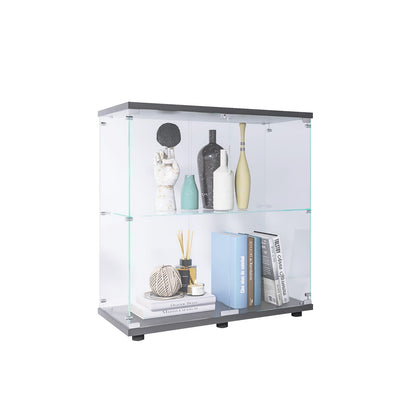 Small 2-Shelf Glass Display Cabinet Transparent Tempered Glass