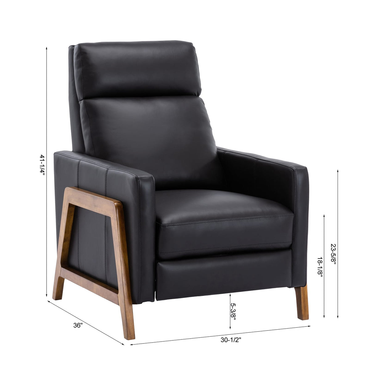 Richland Leather Push Back Recliner - Black: Modern Comfort & Style