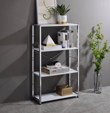 White Metal Bookshelf - 4 Tier Storage