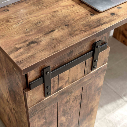 Compact Wood Desk with Three Shelves and Faux Barn Door Cabinet for Home Office