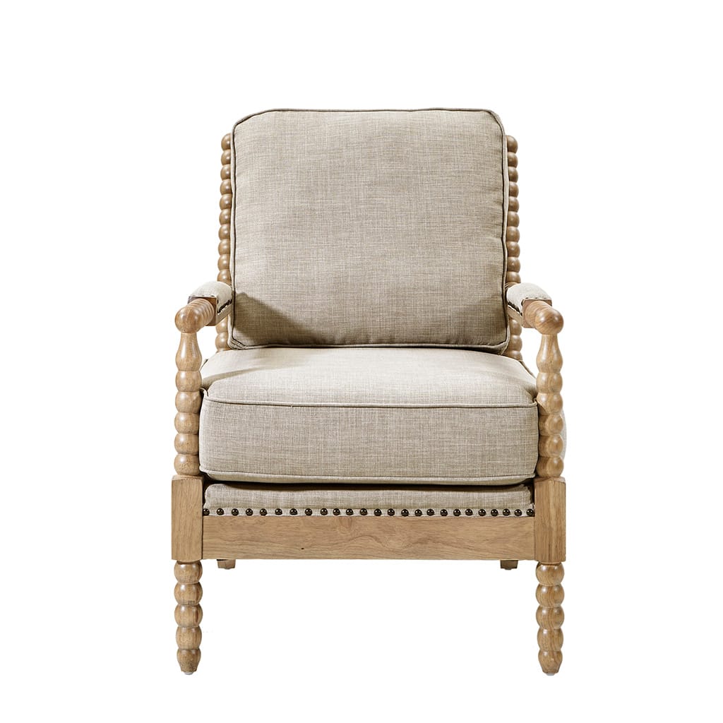 Light Grey + Camel Oak Accent Arm Chair - Comfortable & Stylish Seating