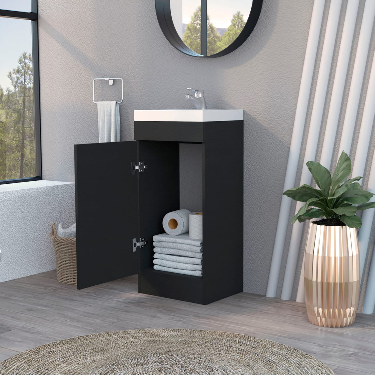 Wenge Bathroom Vanity with Storage - 34.65" Wide