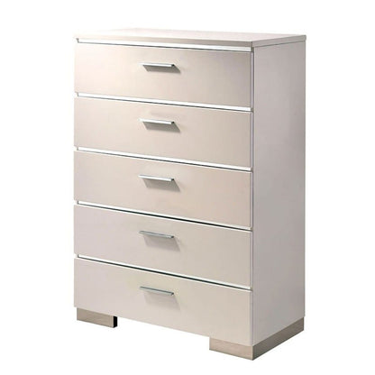 Contemporary 5-Drawer Chest - Chrome & White Metal Finish