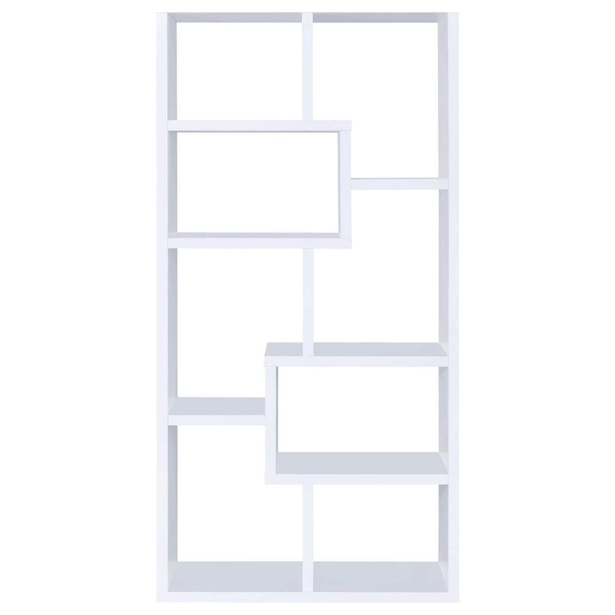 8 Shelf White Geometric Bookcase - Office Storage for Living Room