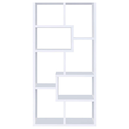 8 Shelf White Geometric Bookcase - Office Storage for Living Room