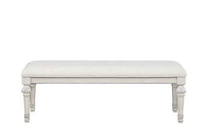 Traditional Creamy White Bench with Diamond Tufting and Ornate Knobs for Bedroom