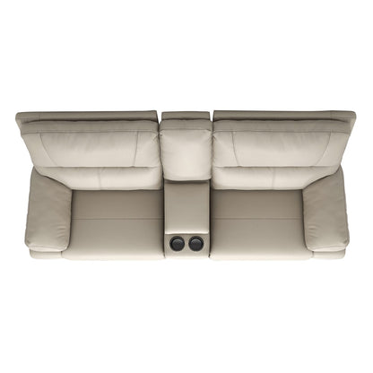 Beige Faux Leather Reclining Loveseat Sofa - 79" for Living Room