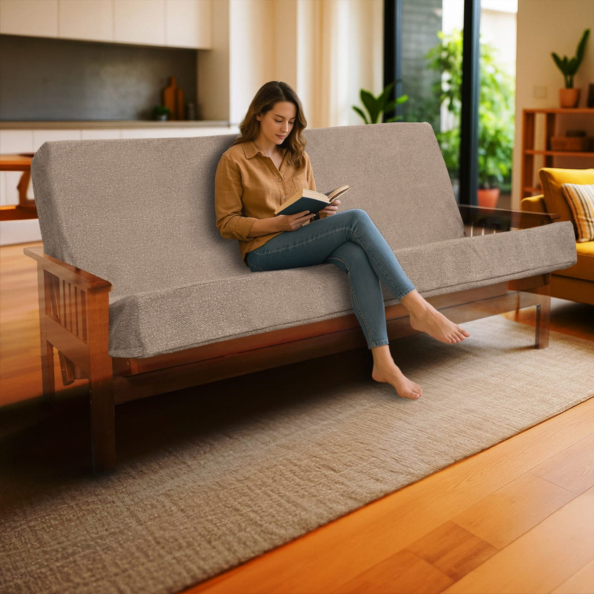 Full XL Polyester Futon Mattress - Memory Foam Sofa Bed Cushion for Living Room