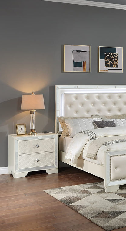 Cream Solid Wood Nightstand - 2 Drawers Storage Bedside Cabinet