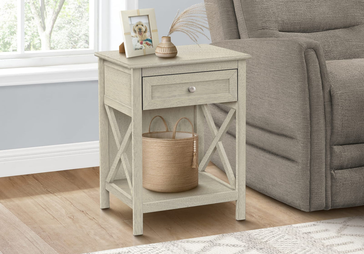2 Tier Accent Table - White MDF Storage Drawer