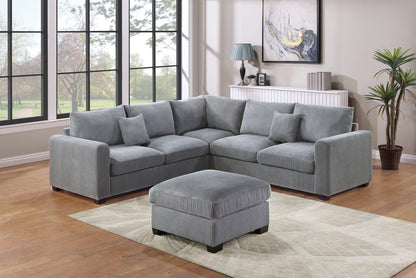 L-Shaped Corduroy Sofa - Fog Color, 5 Seats for Living Room