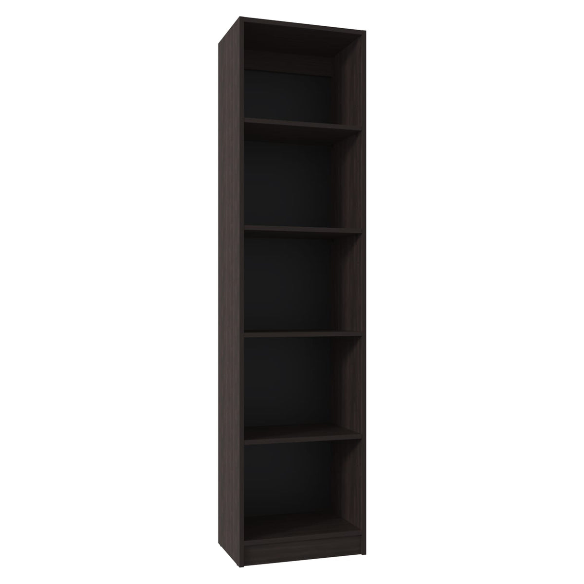 Walnut 5 Shelf Bookcase - Narrow Display Shelving for Living Room