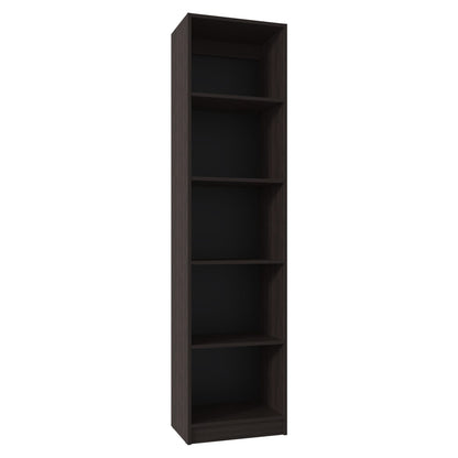 Walnut 5 Shelf Bookcase - Narrow Display Shelving for Living Room