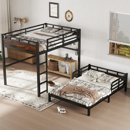 Full over Full Metal Bunk Bed - Black+Vintage for Bedroom