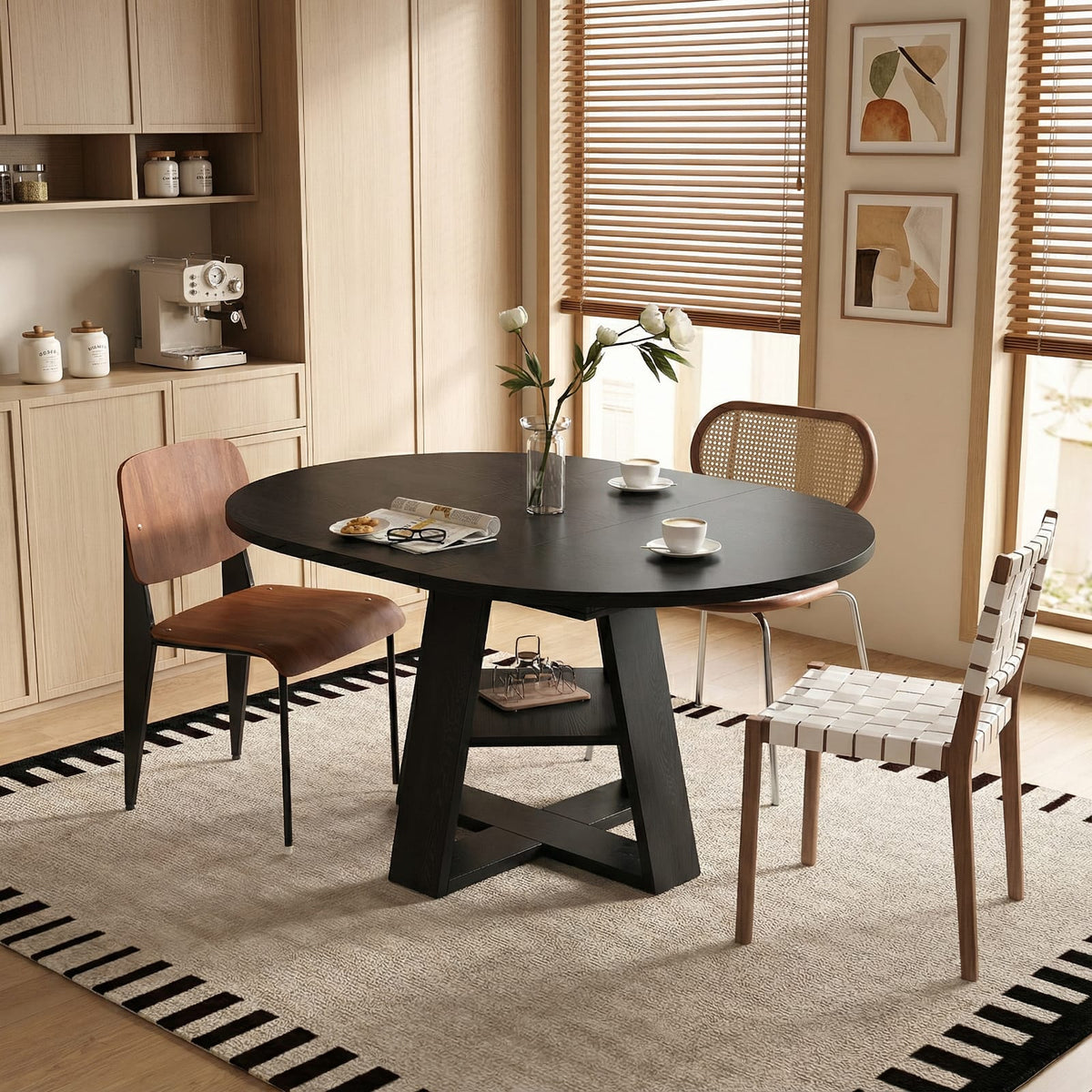 43.3in-59in Extendable Round Dining Table - Kitchen & Living Room
