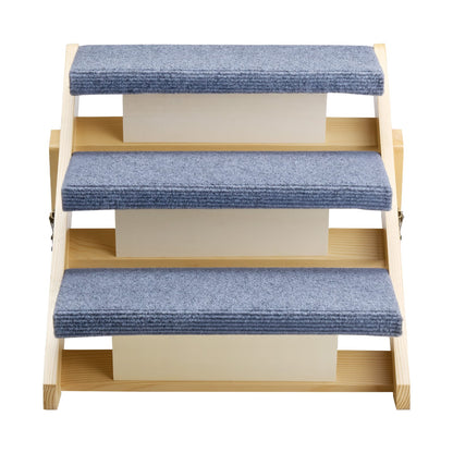 Wood Pet Stairs - 3 Step Dog Steps, Foldable & Stable