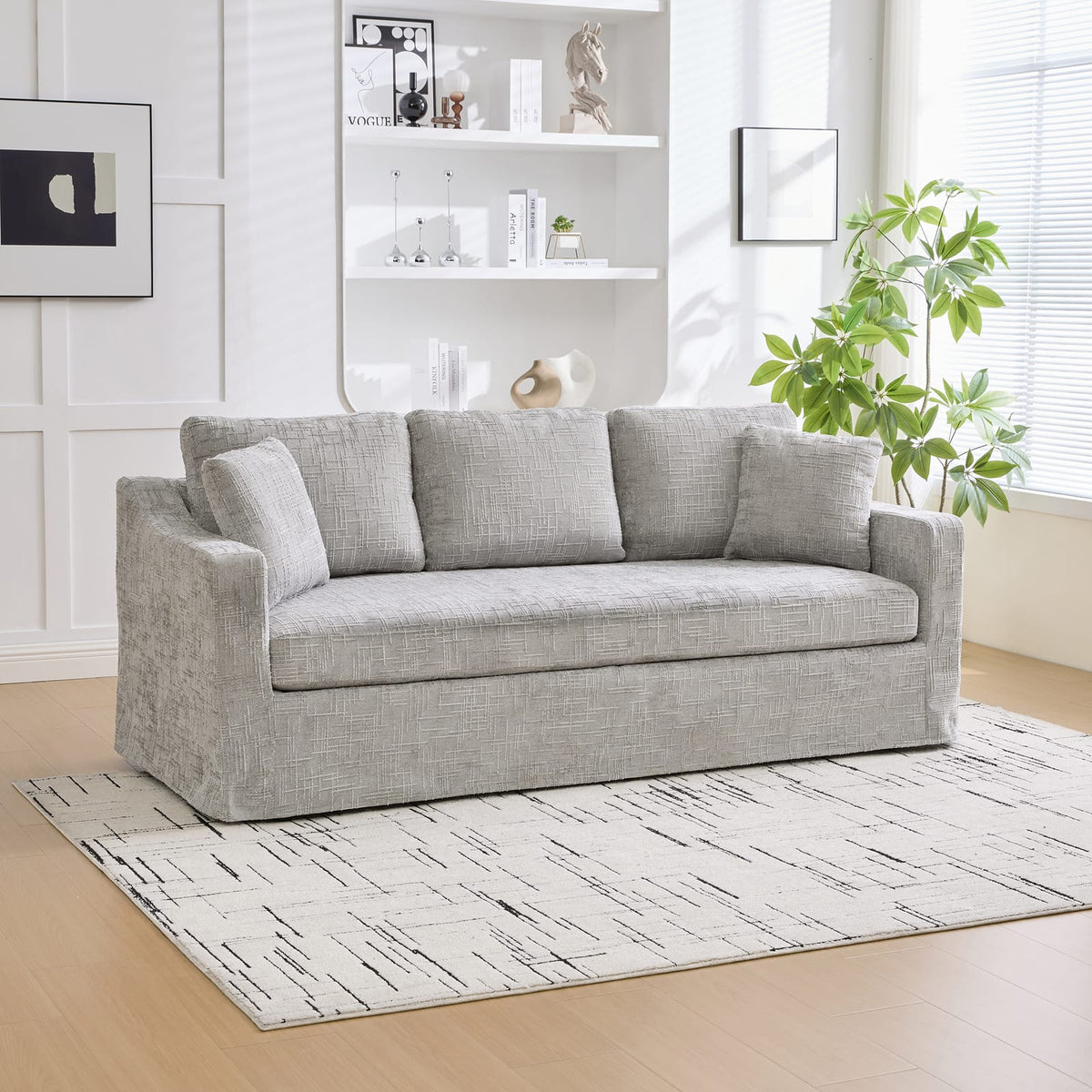 3-Seat Gray Chenille Oversized Sofa - Living Room Seating