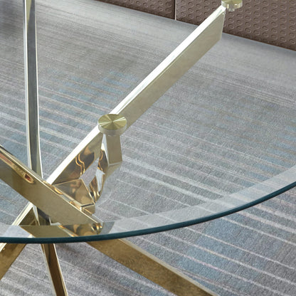 Contemporary Round Dining Table - Gold Tempered Glass
